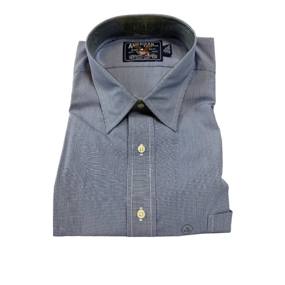 Vintage Men’s Light Blue Checkered American Living Long Sleeve Shirt Size: 18